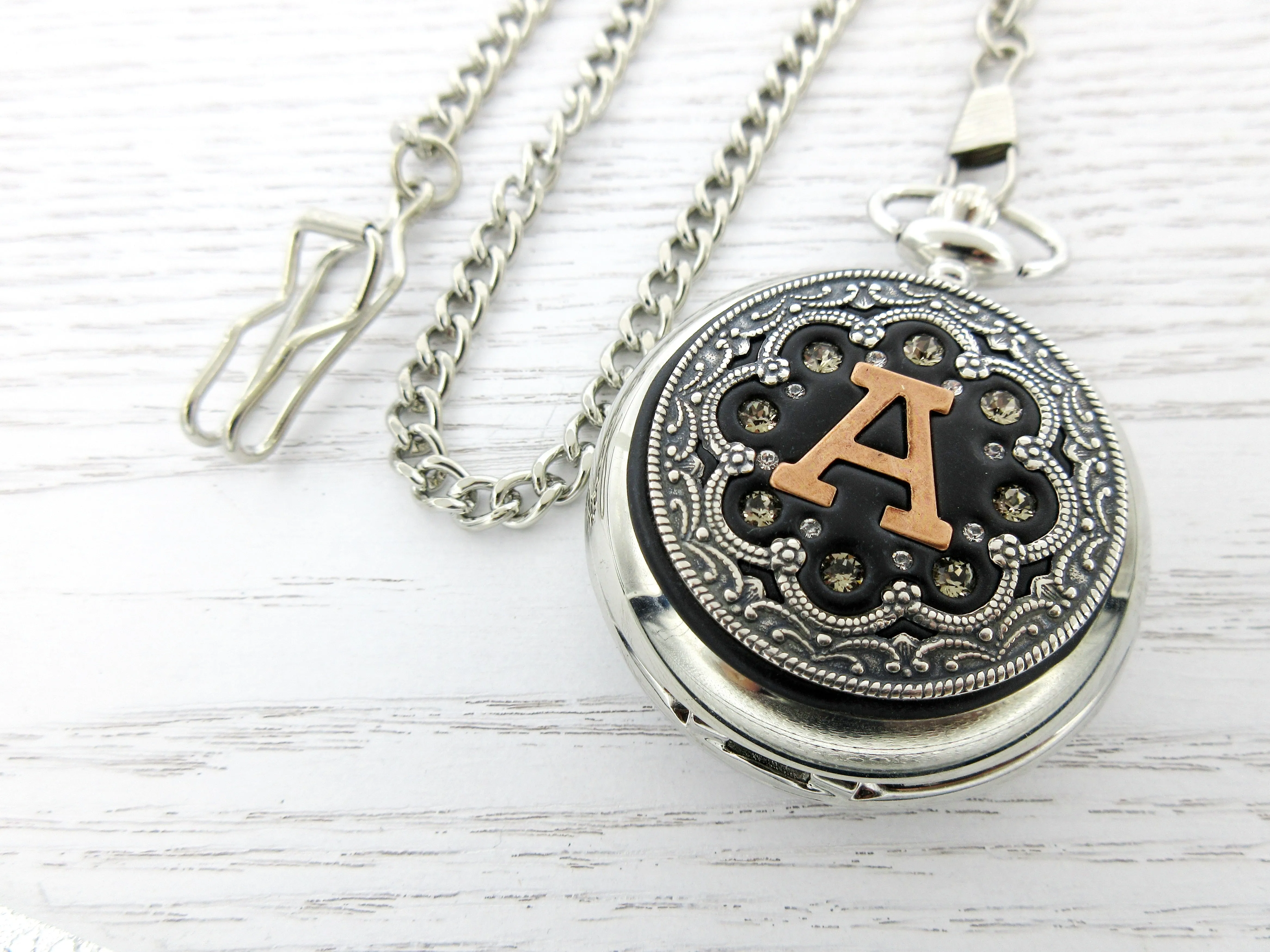 Personalized Silver and Rose Gold Pocket Watch