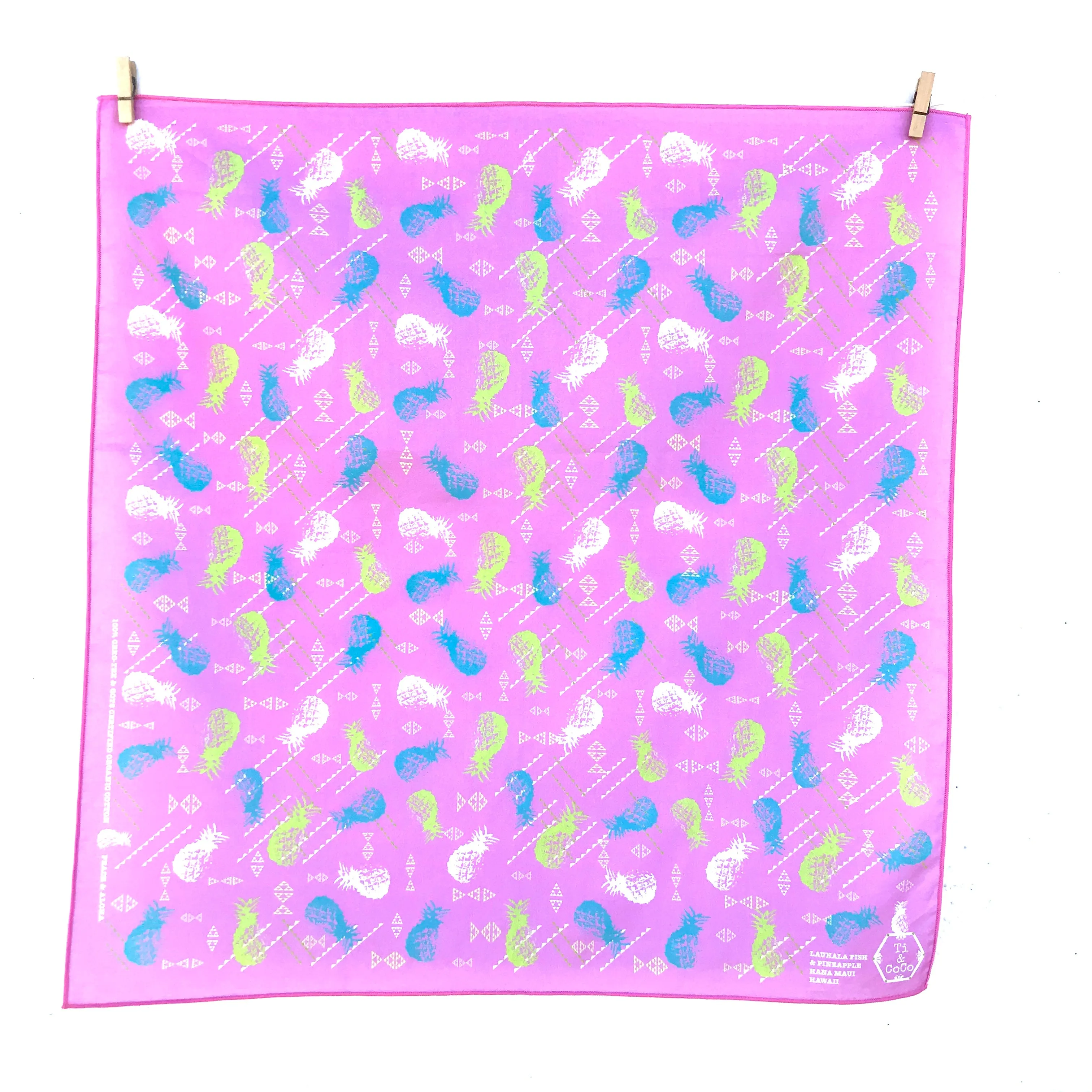 PINEAPPLE & LAUHALA FISH Organic Cotton Baby & Kids Bandana in PINK