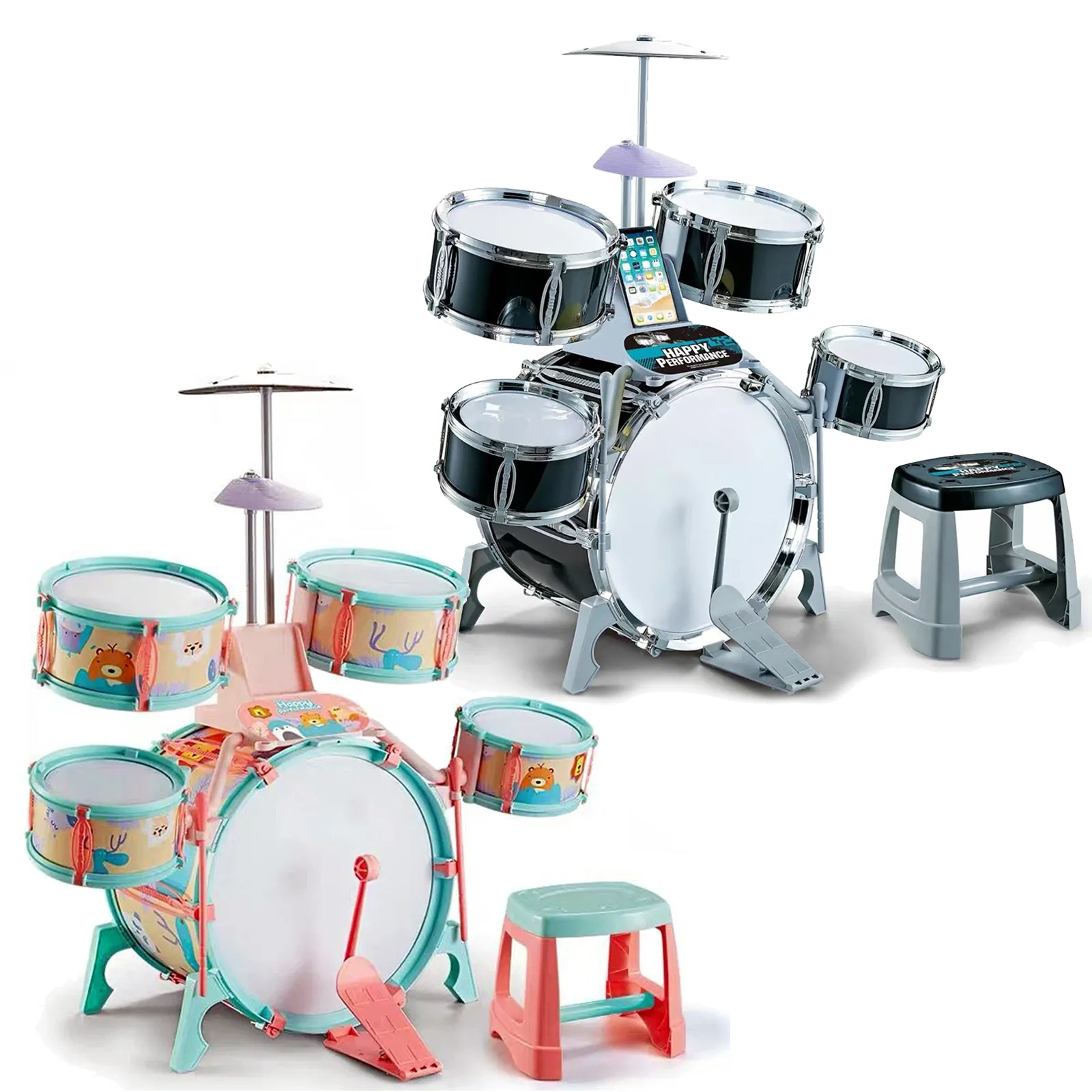 Pink and Green Multi functional Kids Jazz Drum Set 
