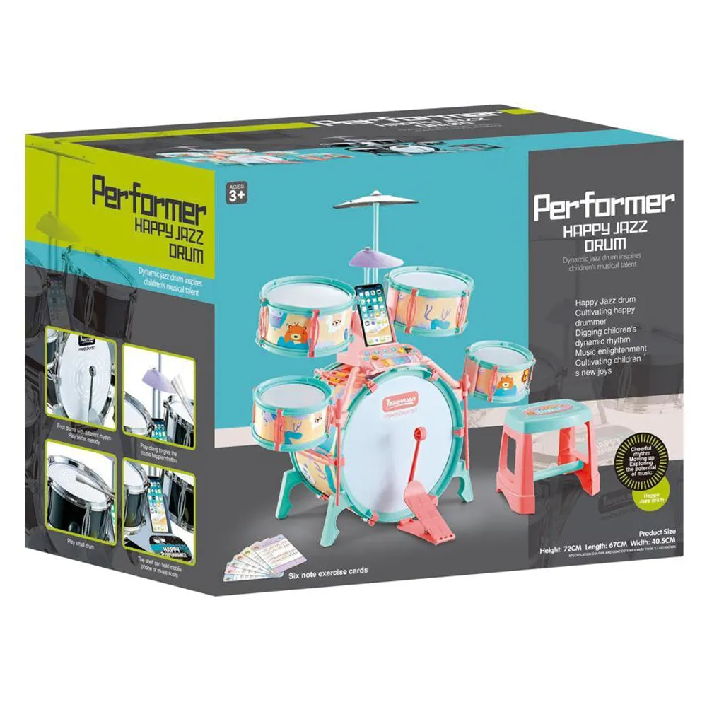 Pink and Green Multi functional Kids Jazz Drum Set 