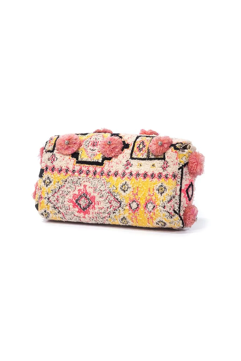 Pink Pom Pom Stone Studded Cross Body Clutch