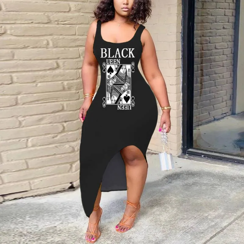 Poker Pattern Sleeveless High Split Dress