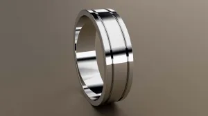 Polished White Gold 6mm Double Groove Wedding Band