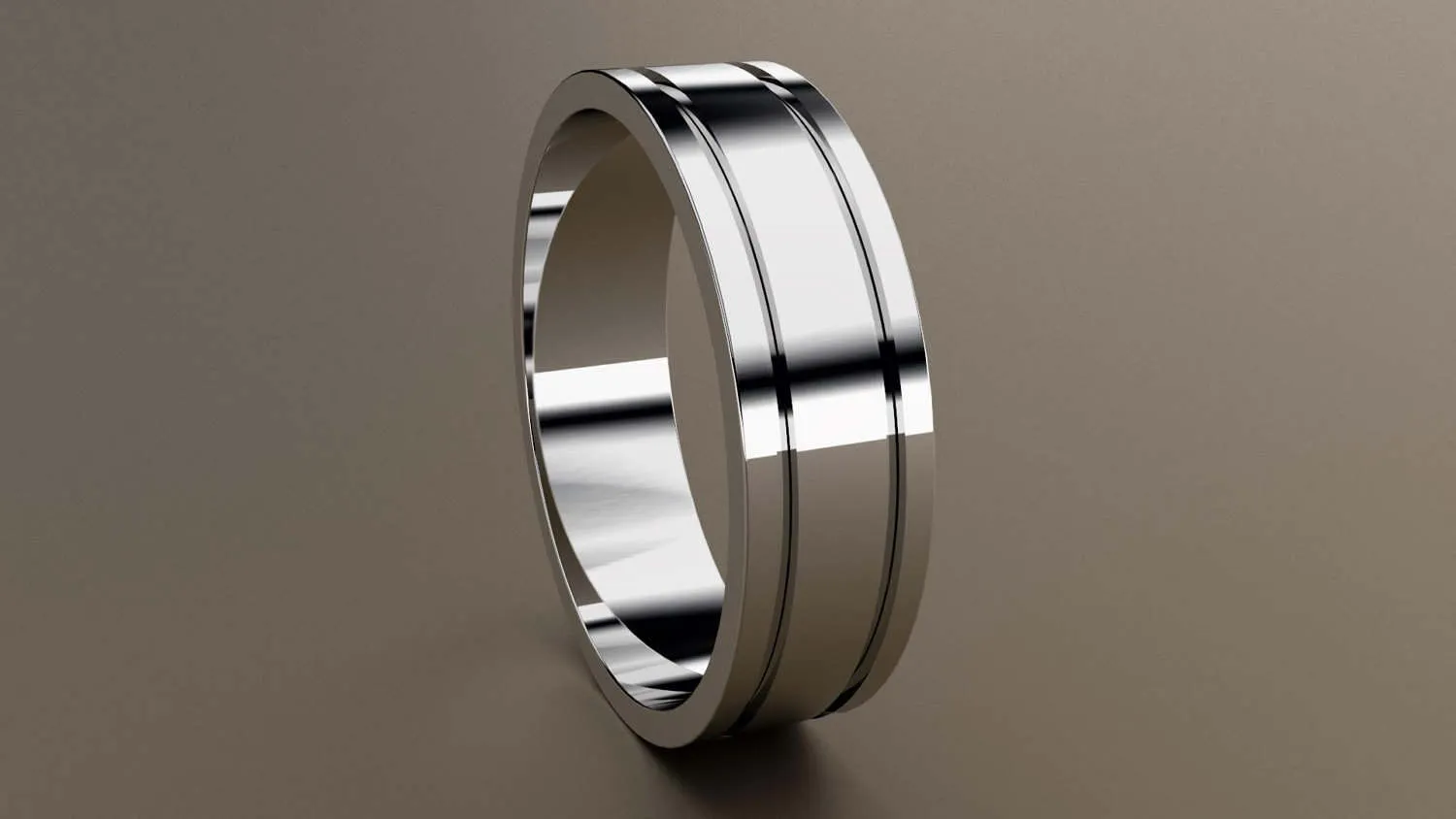 Polished White Gold 6mm Double Groove Wedding Band