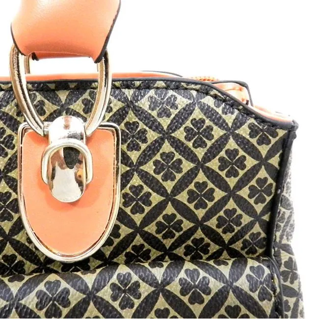 polka signature satchel Bag wallet Purse set Black beige ALBA lock embossed