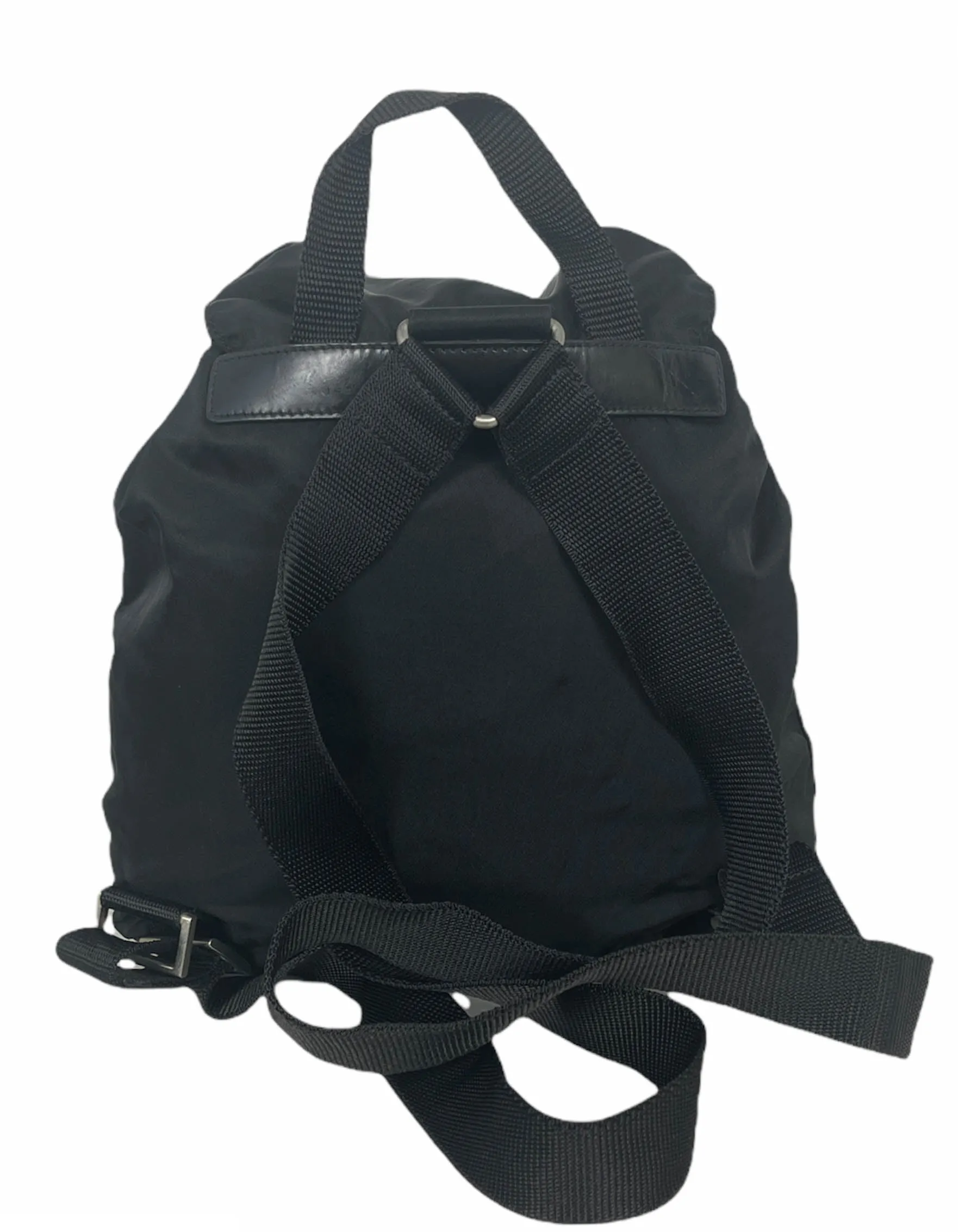 Prada Black Nylon Small Backpack Bag w/ Front Buckle Pockets