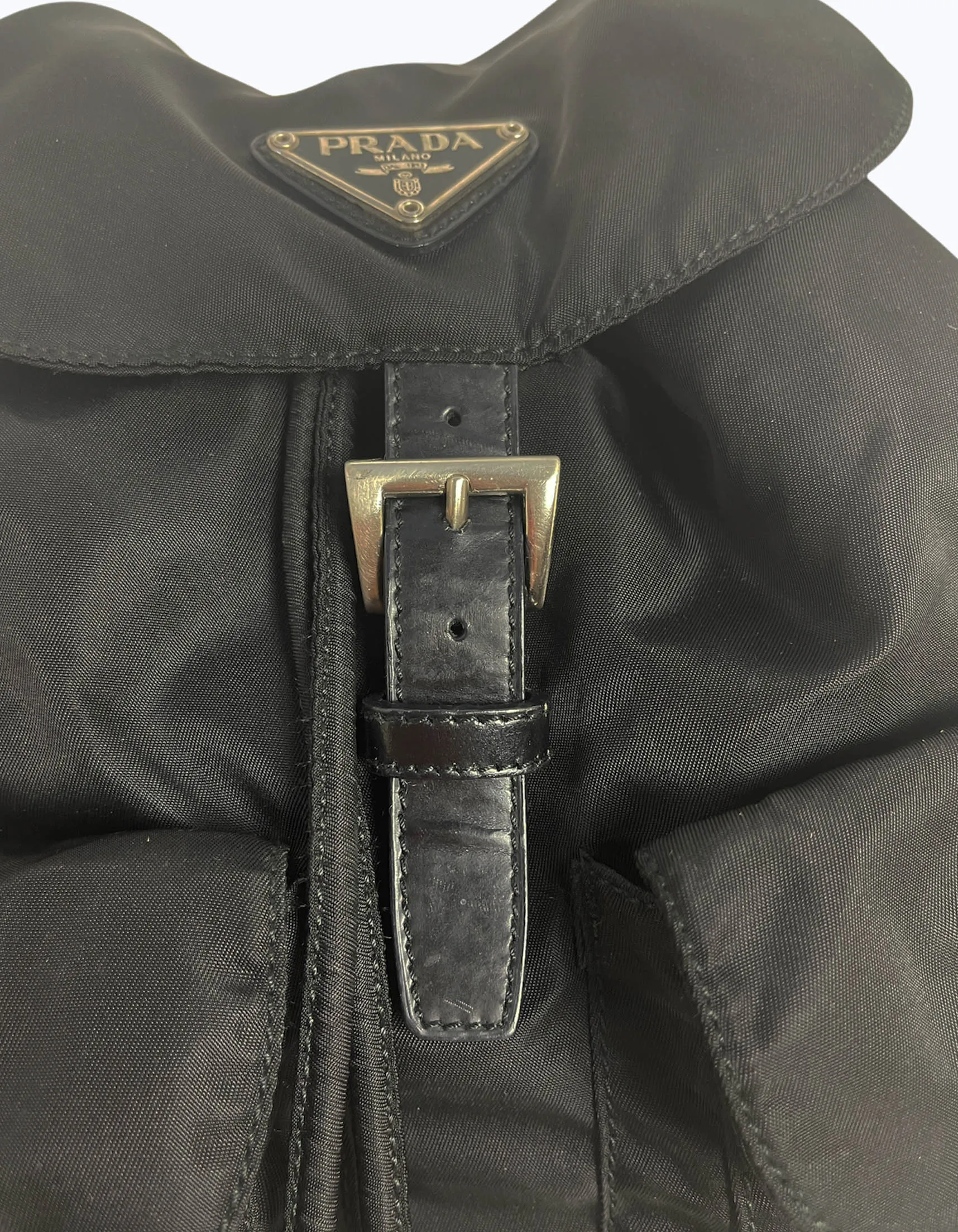 Prada Black Nylon Small Backpack Bag w/ Front Buckle Pockets