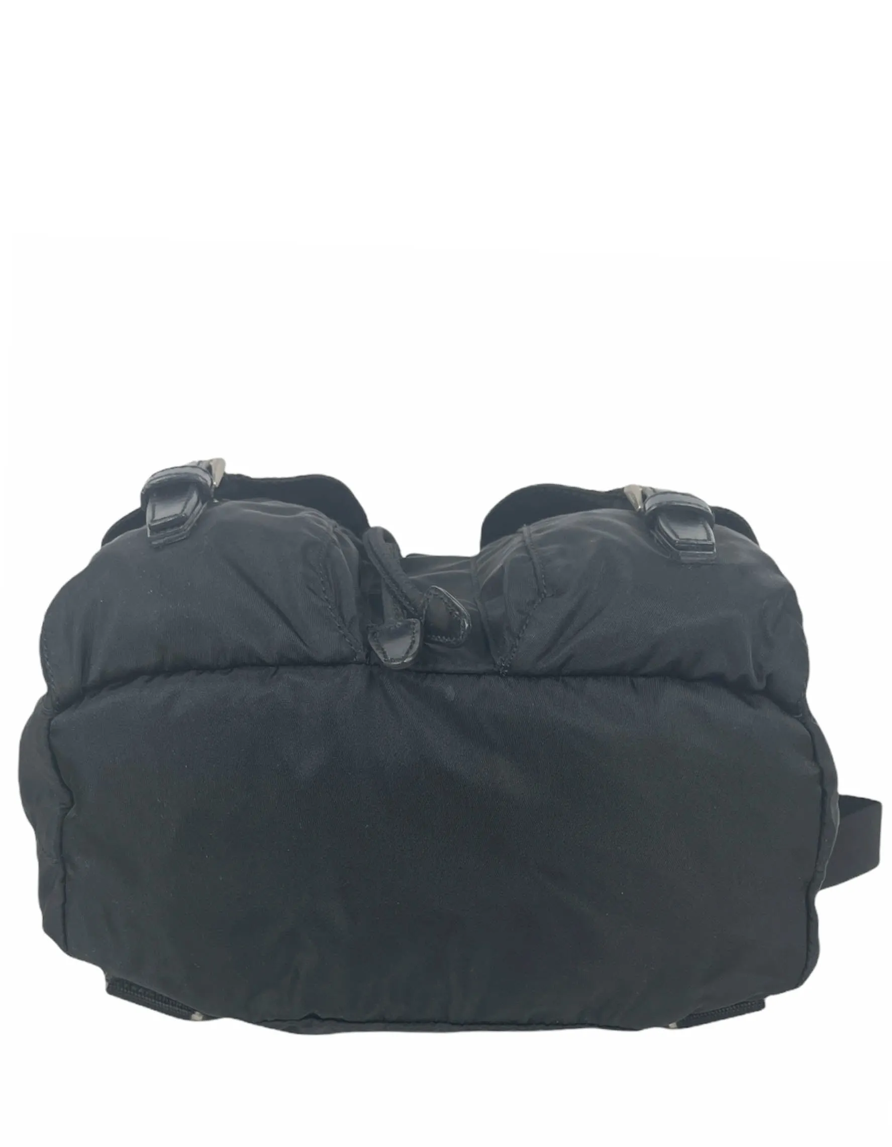 Prada Black Nylon Small Backpack Bag w/ Front Buckle Pockets