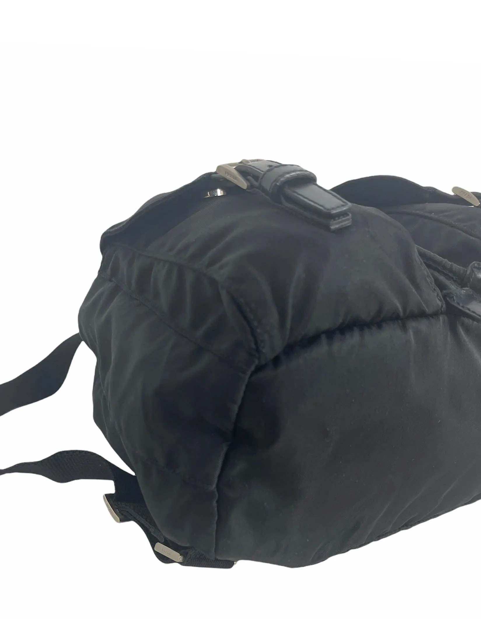 Prada Black Nylon Small Backpack Bag w/ Front Buckle Pockets