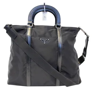 PRADA Black Tessuto Nylon and Saffiano Leather Crossbody Bag