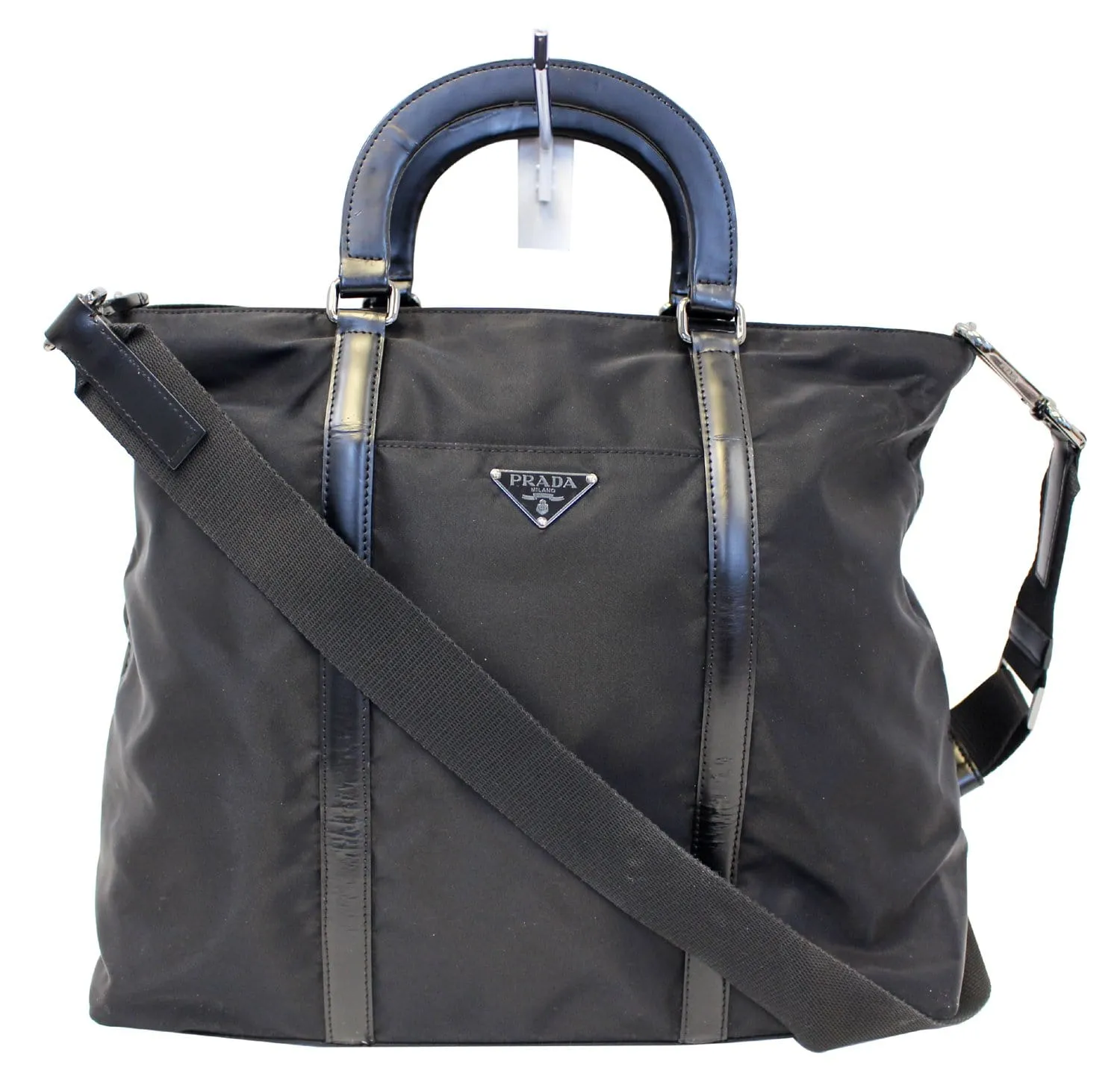 PRADA Black Tessuto Nylon and Saffiano Leather Crossbody Bag