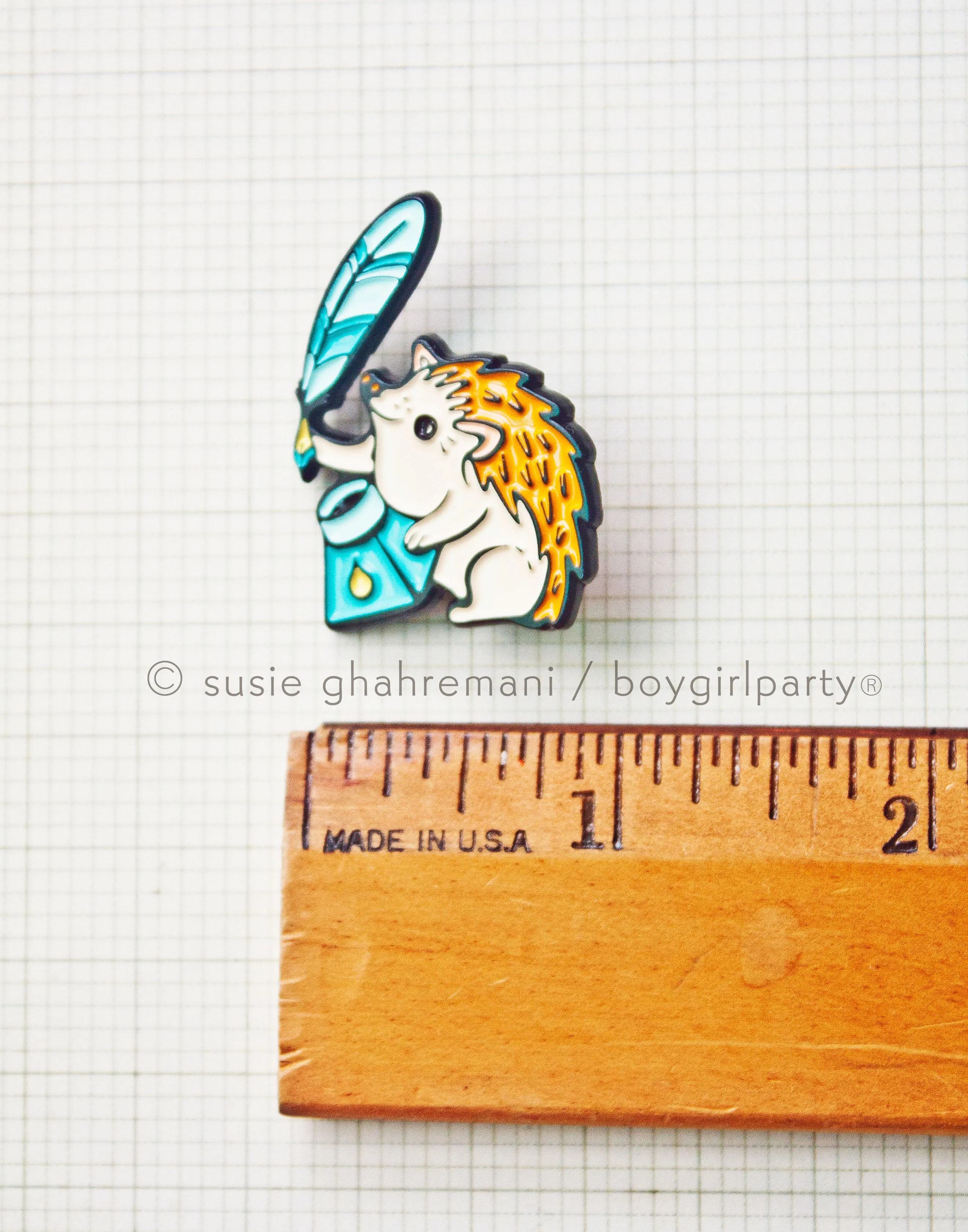 Quill Pen and Ink Enamel Pin by boygirlparty — Hedgehog Quill Pin