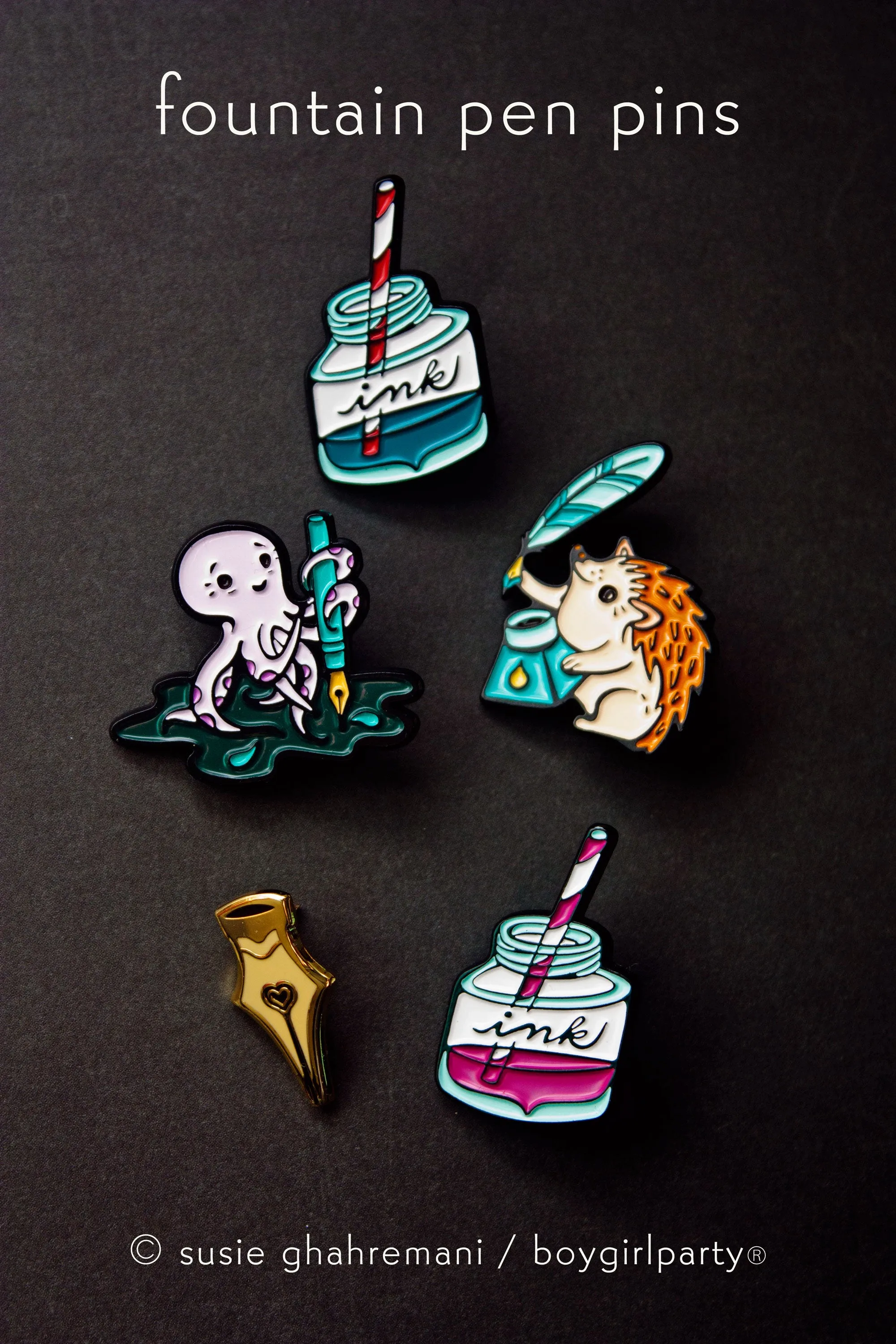 Quill Pen and Ink Enamel Pin by boygirlparty — Hedgehog Quill Pin