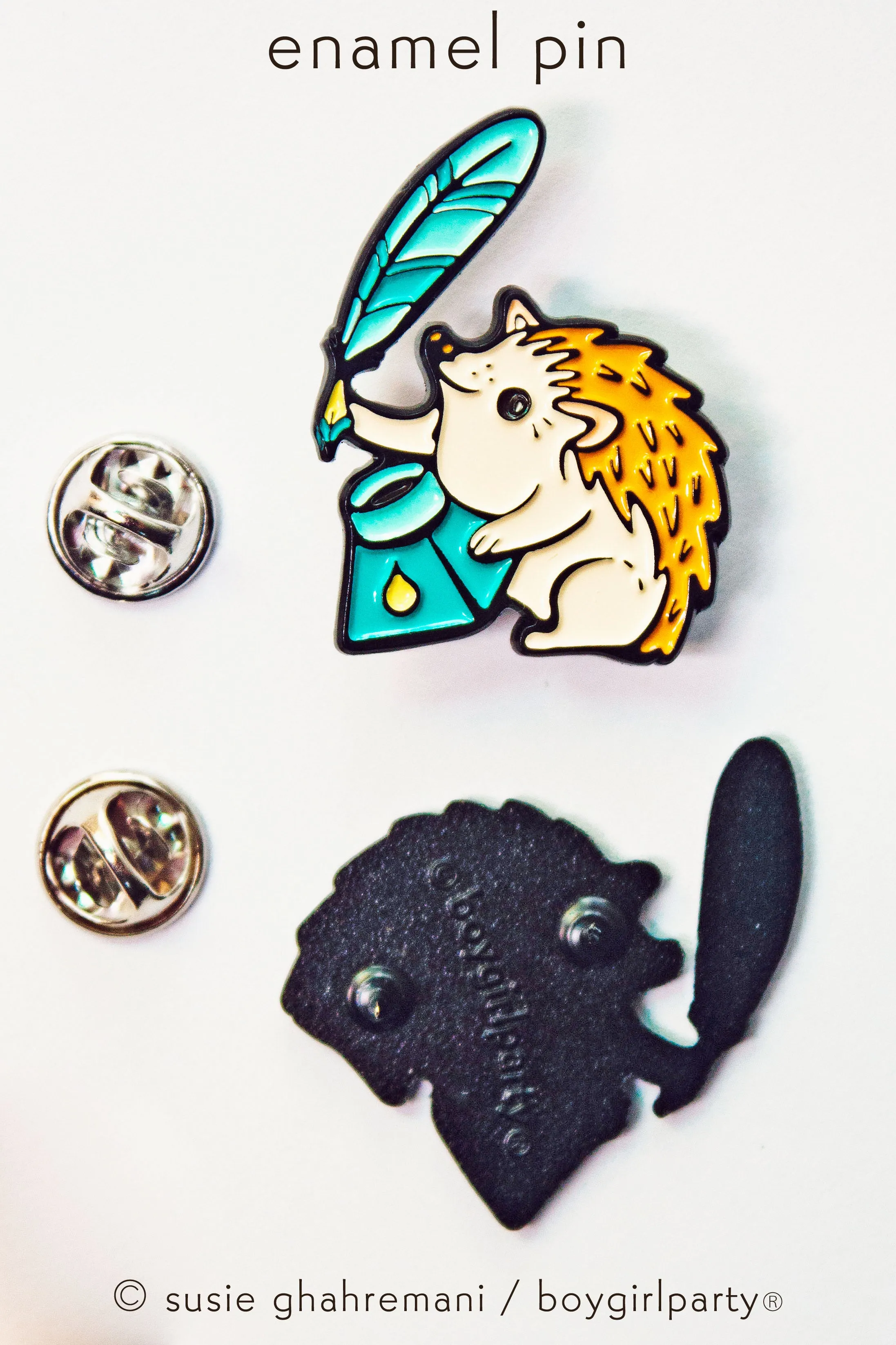 Quill Pen and Ink Enamel Pin by boygirlparty — Hedgehog Quill Pin