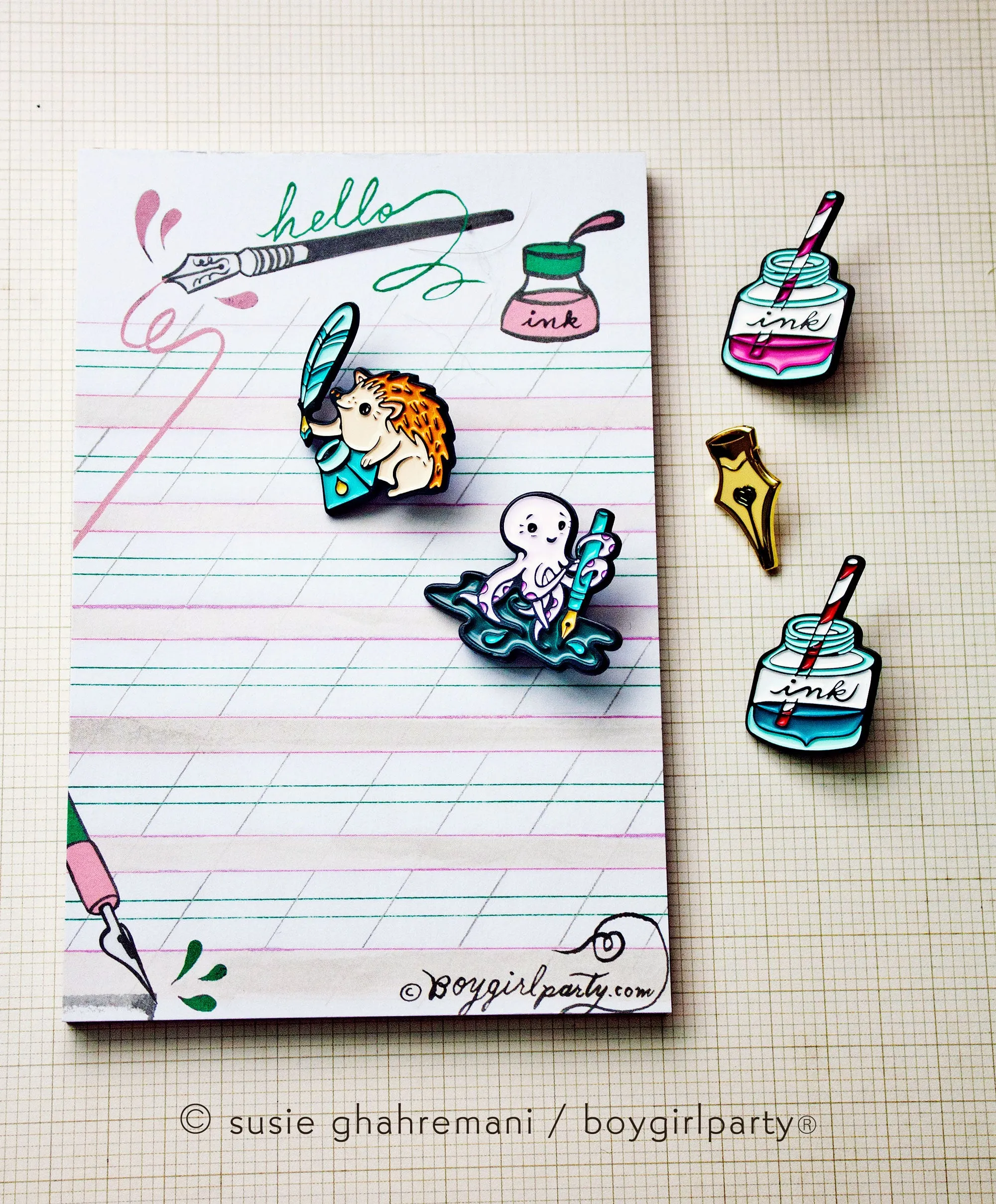 Quill Pen and Ink Enamel Pin by boygirlparty — Hedgehog Quill Pin