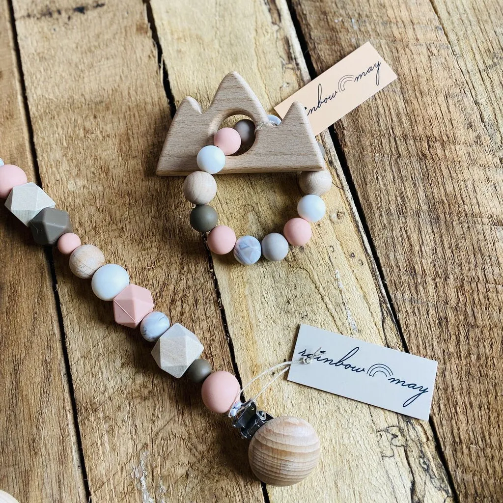 Rainbow May Wooden Pacifier Clip "Peach"