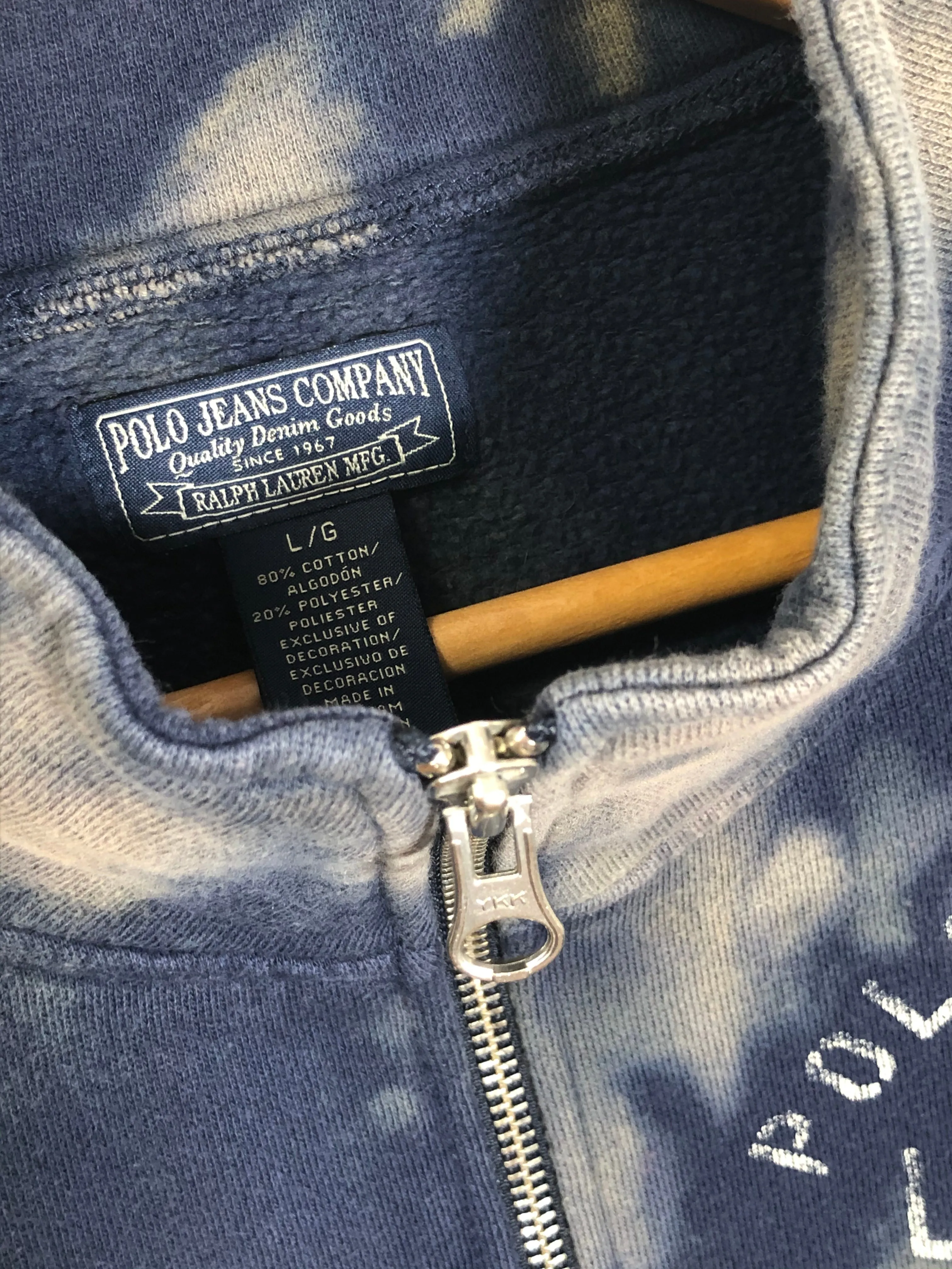 Ralph Lauren "Navy Ocean" Dyed Zip Up Sweater (L)