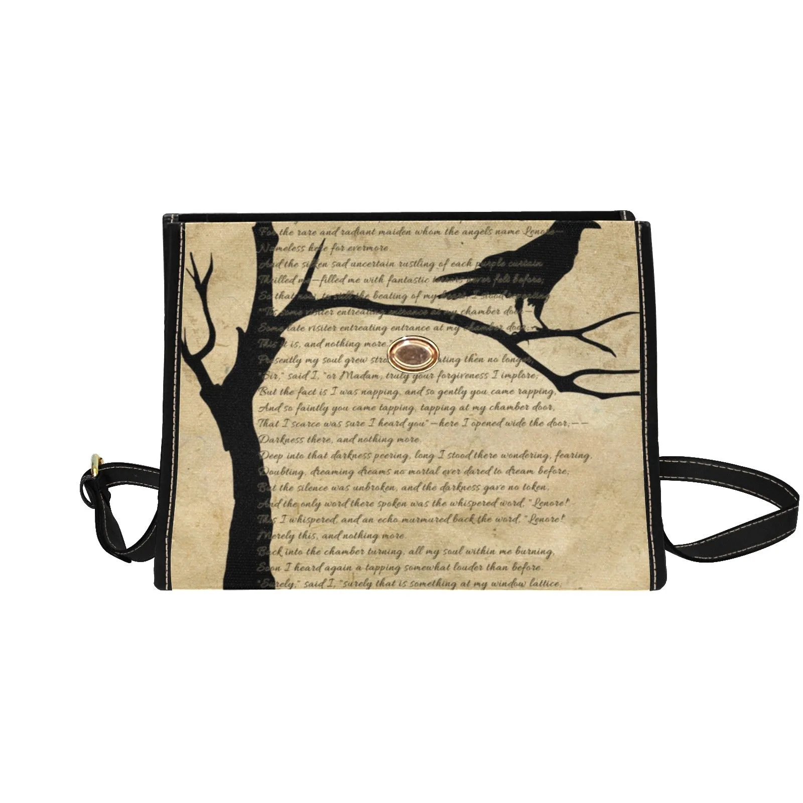 Raven Nevermore Cross Body Purse, Vegan Edgar Allen Poe Poem