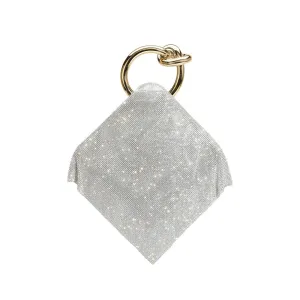 Raven silver crystal mesh top handle bag