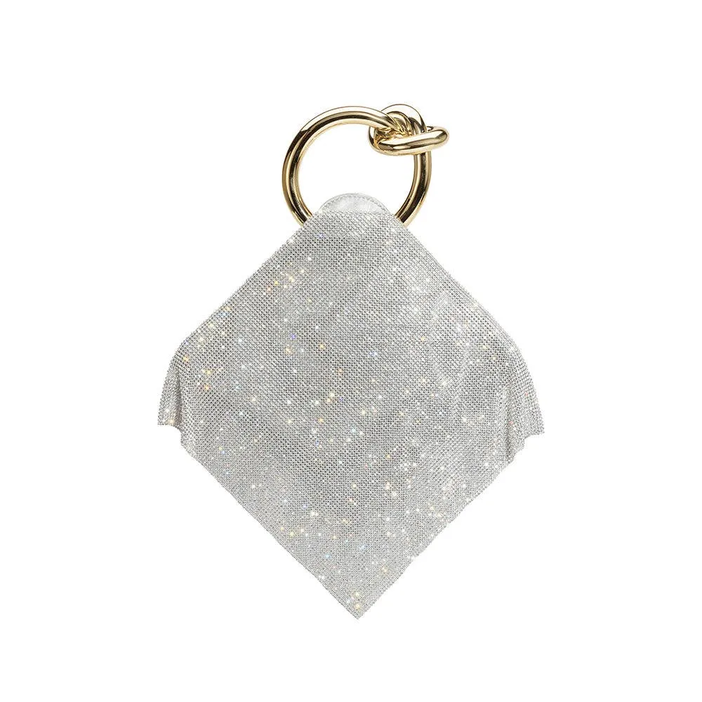 Raven silver crystal mesh top handle bag