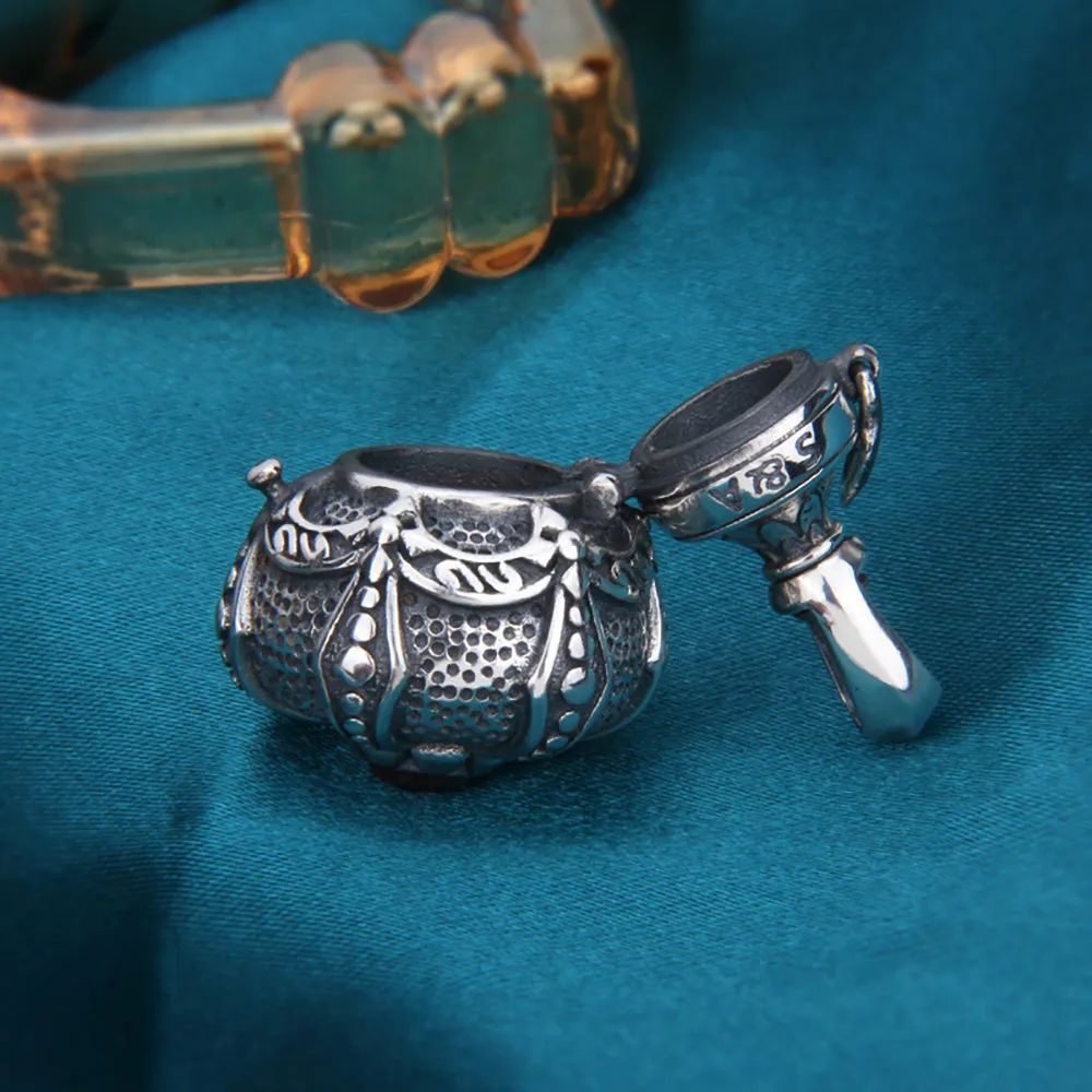 Real Solid 925 Sterling Silver Pendants Ghau Prayer Box Medicine Bottle Perfume Satchel Punk Jewelry