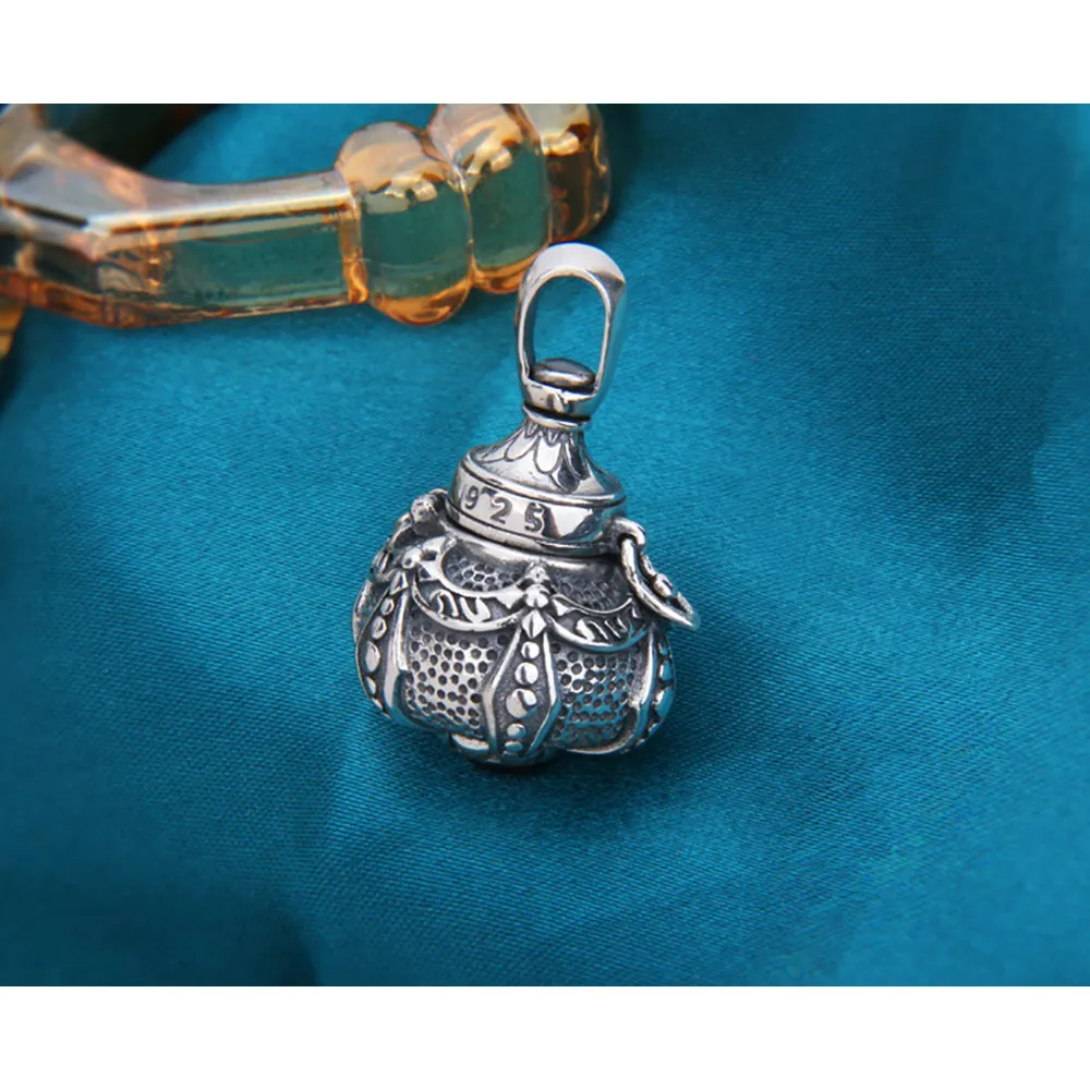 Real Solid 925 Sterling Silver Pendants Ghau Prayer Box Medicine Bottle Perfume Satchel Punk Jewelry