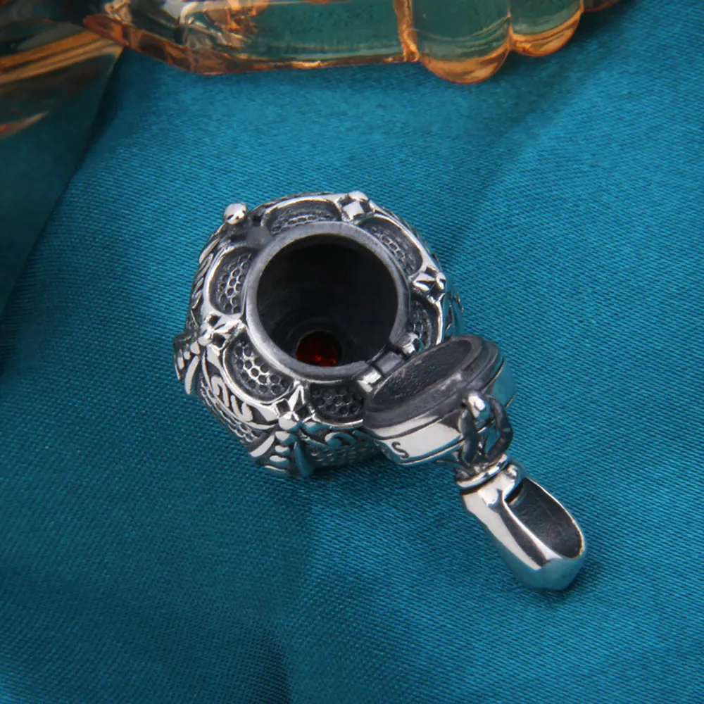 Real Solid 925 Sterling Silver Pendants Ghau Prayer Box Medicine Bottle Perfume Satchel Punk Jewelry