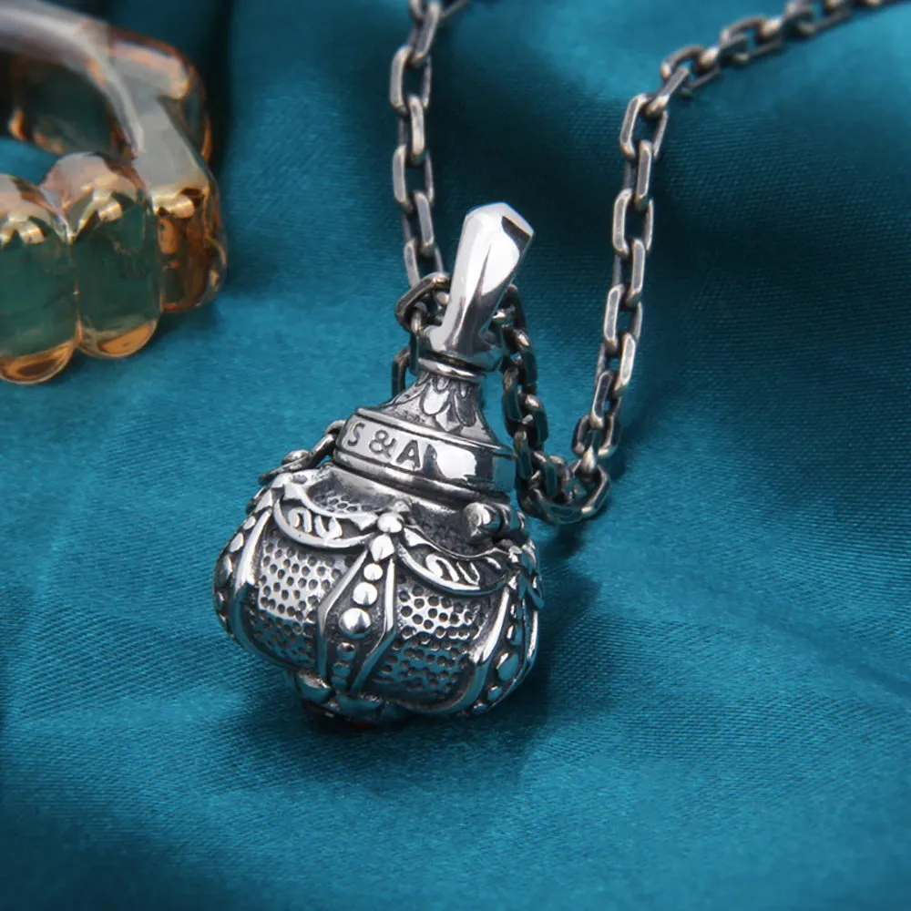 Real Solid 925 Sterling Silver Pendants Ghau Prayer Box Medicine Bottle Perfume Satchel Punk Jewelry