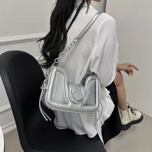 realaiot  Trendy Silver Crossbody Bag, Trendy Y2K Shoulder Bag, Women's Fashion Handbag & Tote Purse