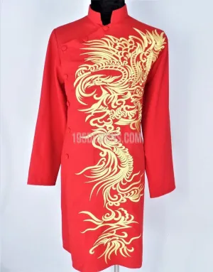 Red Ao Dai Men -  Áo Dài Đỏ Nam Thêu Rồng Vải Co Giản Nhẹ