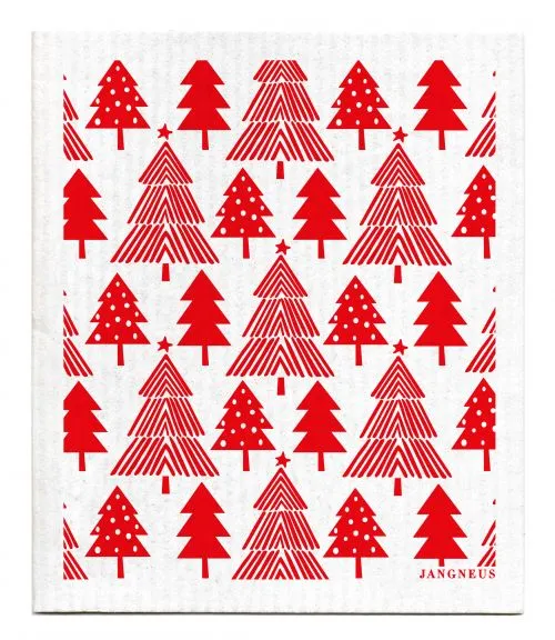 Red Christmas Forest Dishcloth