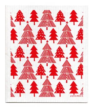 Red Christmas Forest Dishcloth
