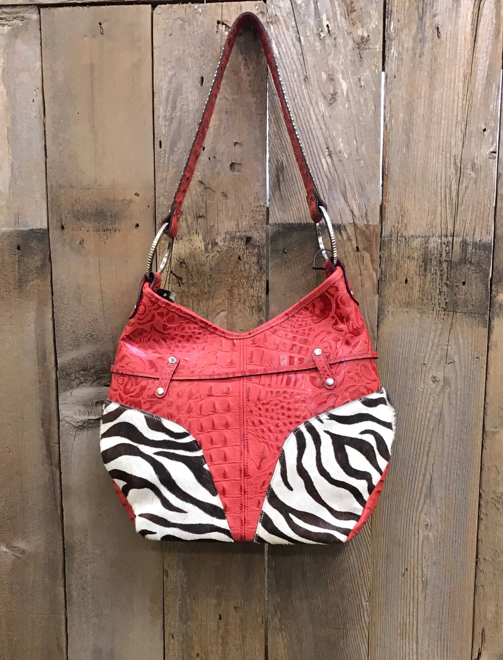 Red Croc Leather With Zebra