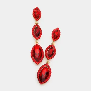 Red Crystal Triple Marquise Drop Dangle Pageant Earrings | Prom Jewelry | 563198