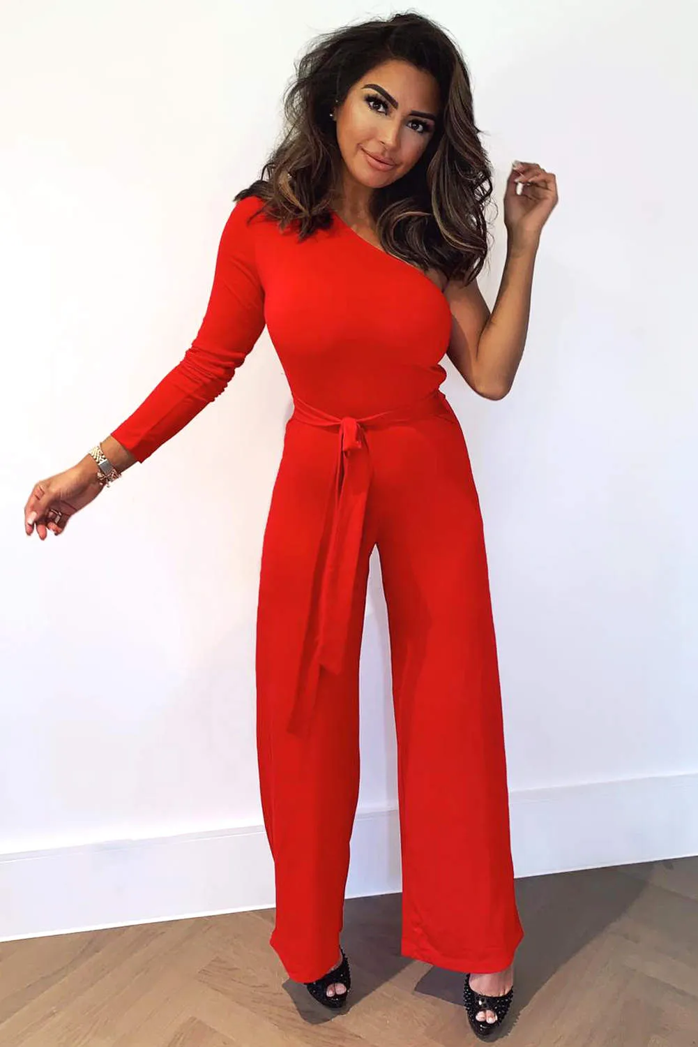 Red One Shoulder Jumpsuit