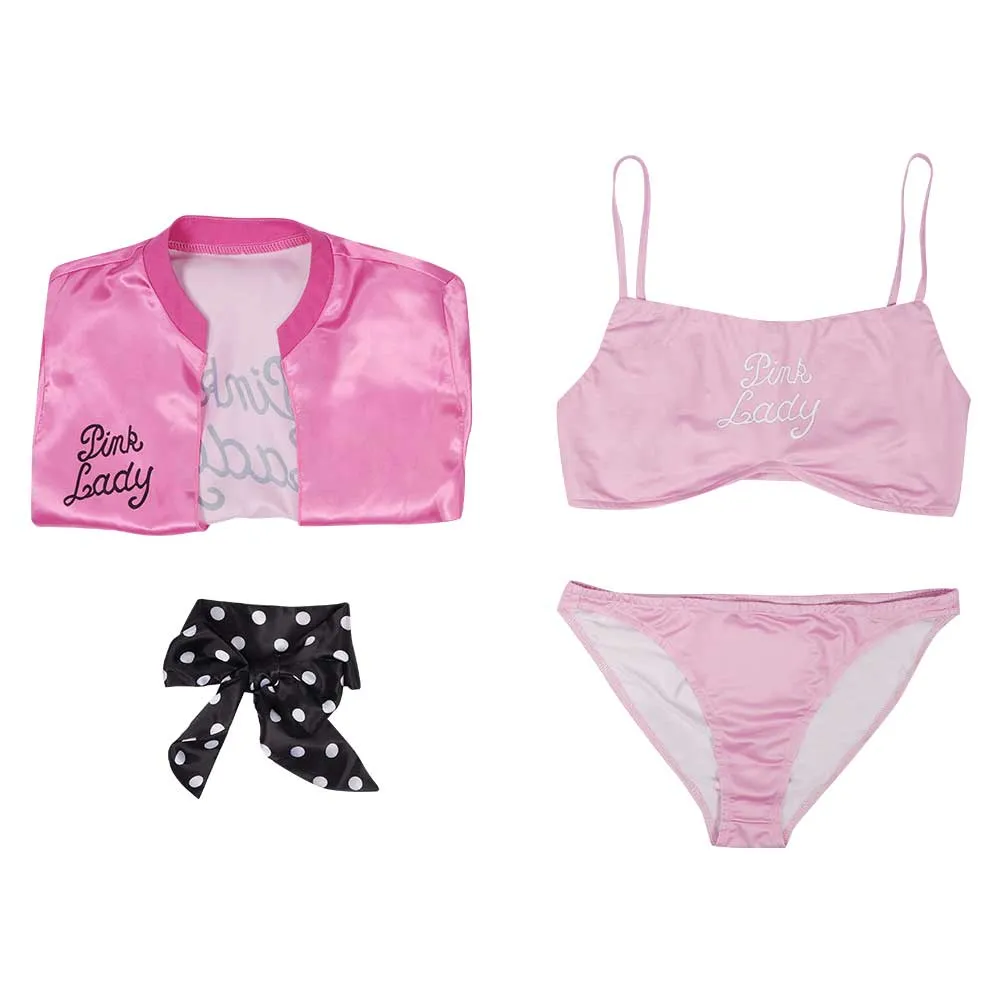 Retro Pink Ladies Grease Swimsuit Cosplay Costume Jumpsuit Swimwear Halloween Carnival Suit