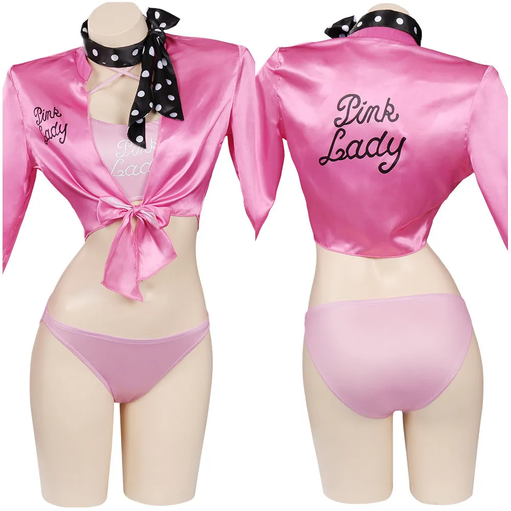 Retro Pink Ladies Grease Swimsuit Cosplay Costume Jumpsuit Swimwear Halloween Carnival Suit