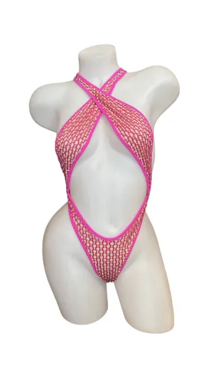 Rhinestone Criss Cross Sling Shot - Hot Pink
