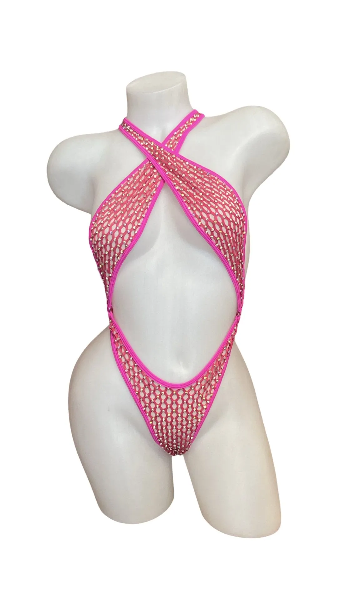 Rhinestone Criss Cross Sling Shot - Hot Pink