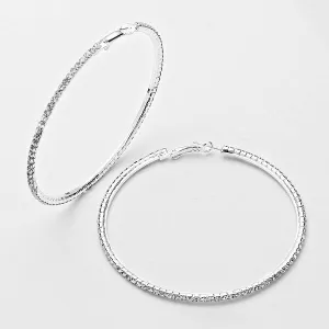 Rhinestone Crystal Hoops on Silver | 3.75" | 258735