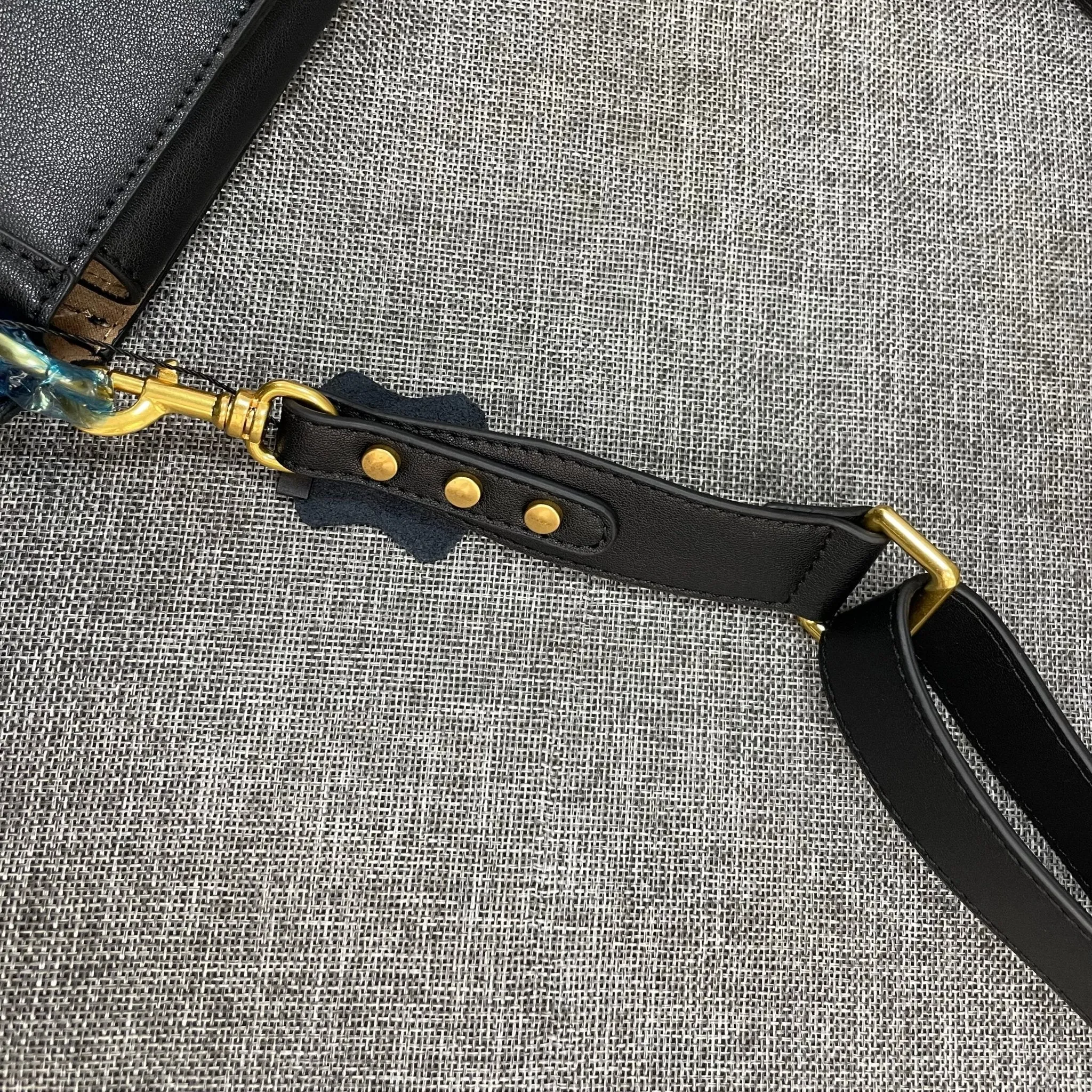 Rivet decoration Black Genuine Leather women Bags