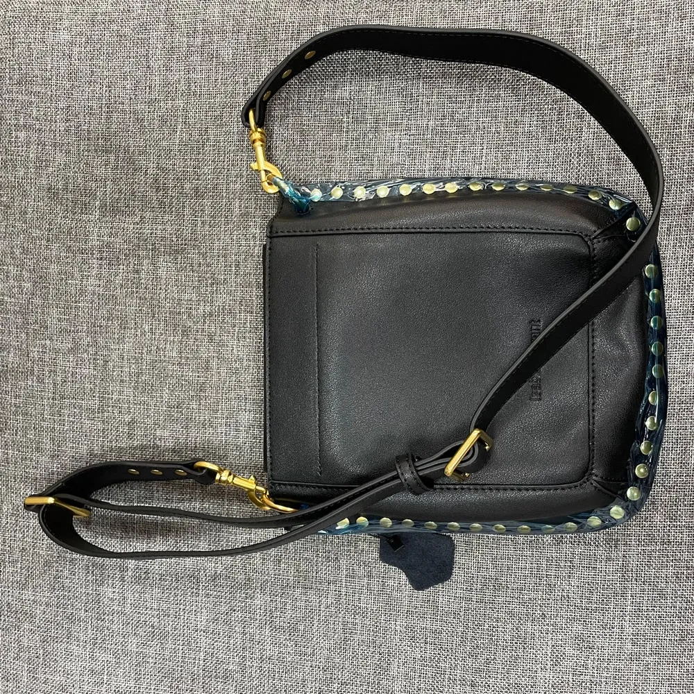 Rivet decoration Black Genuine Leather women Bags