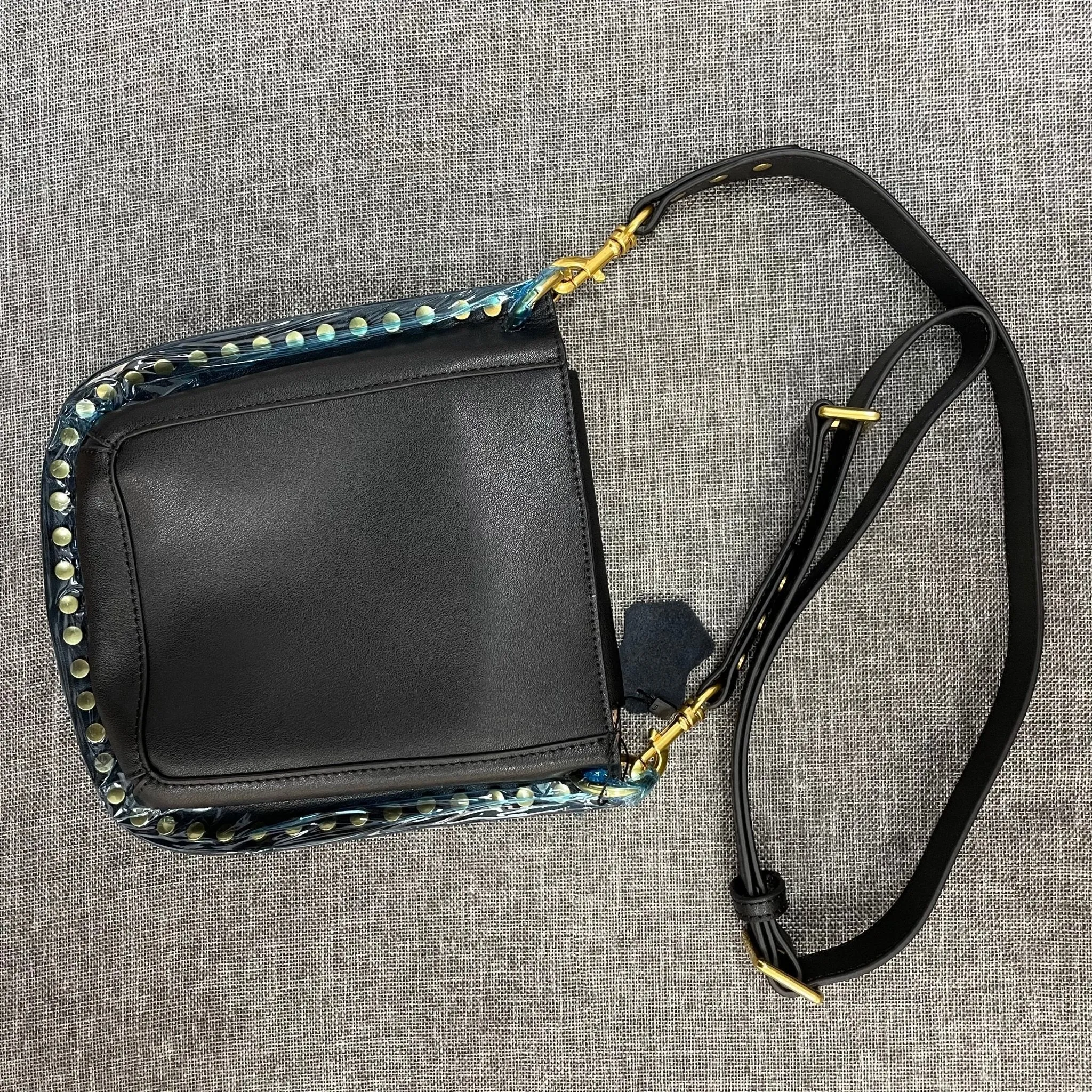 Rivet decoration Black Genuine Leather women Bags