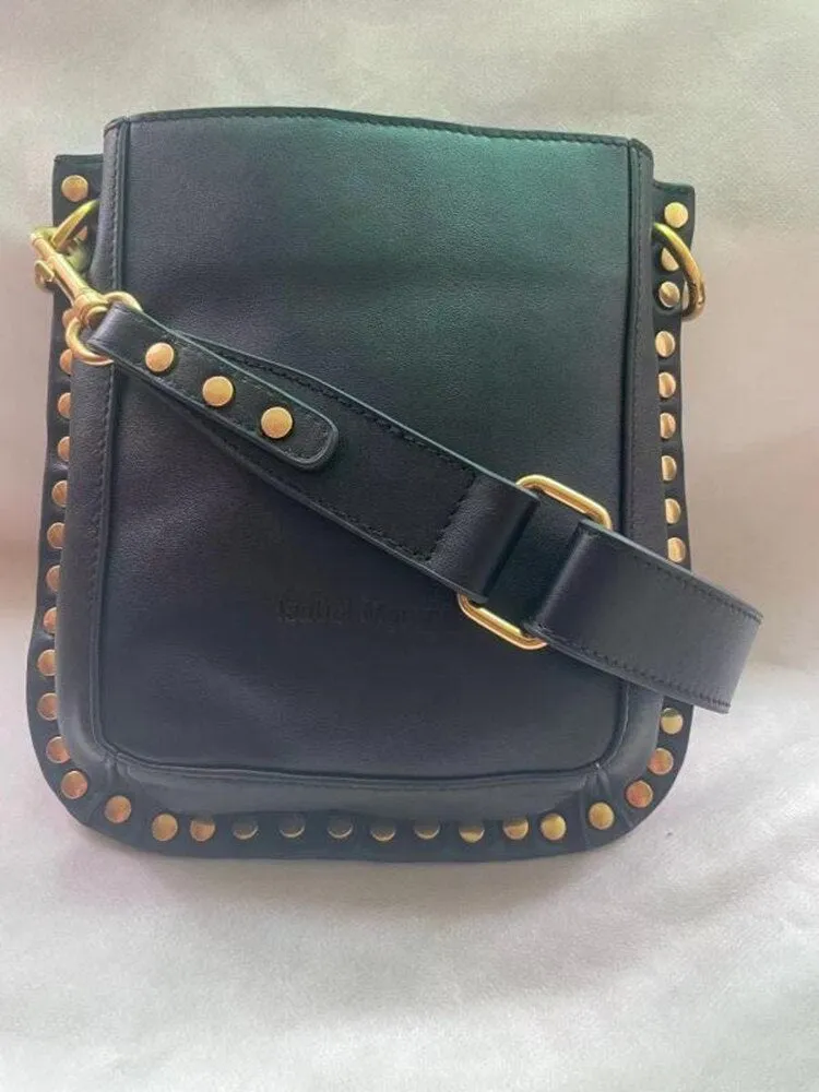 Rivet decoration Black Genuine Leather women Bags
