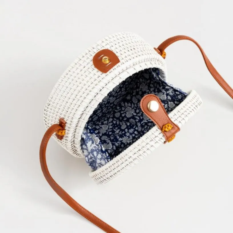 Round Rattan Crossbody Bag