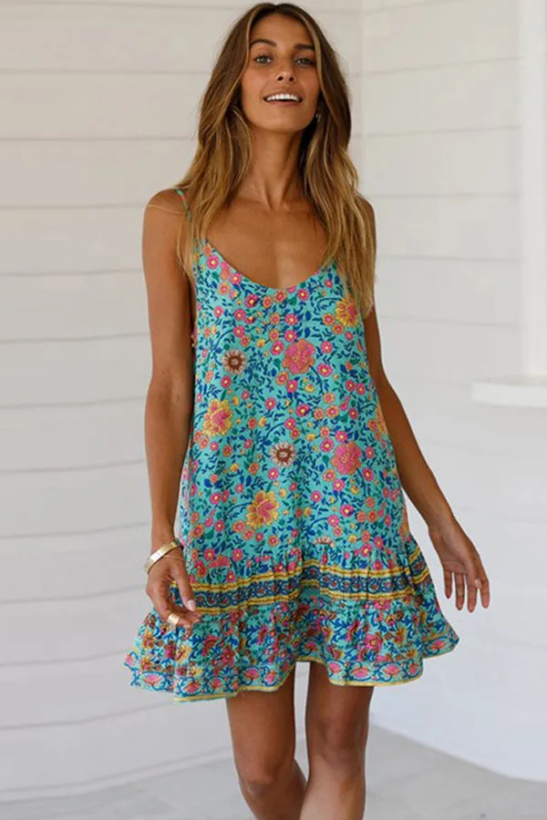 Ruffle Print Sexy Sling Dress
