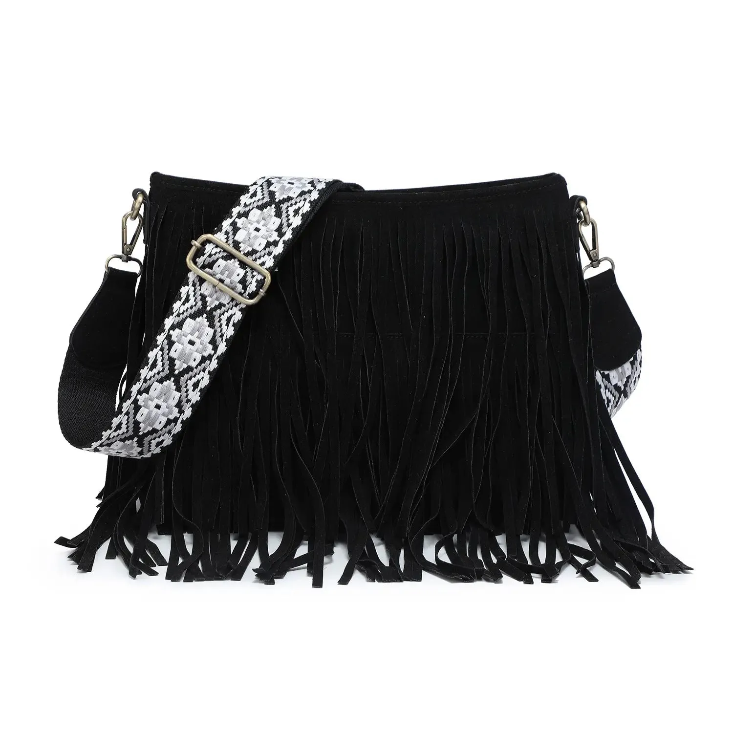Saide Suede Fringe Crossbody w/ Guitar Strap