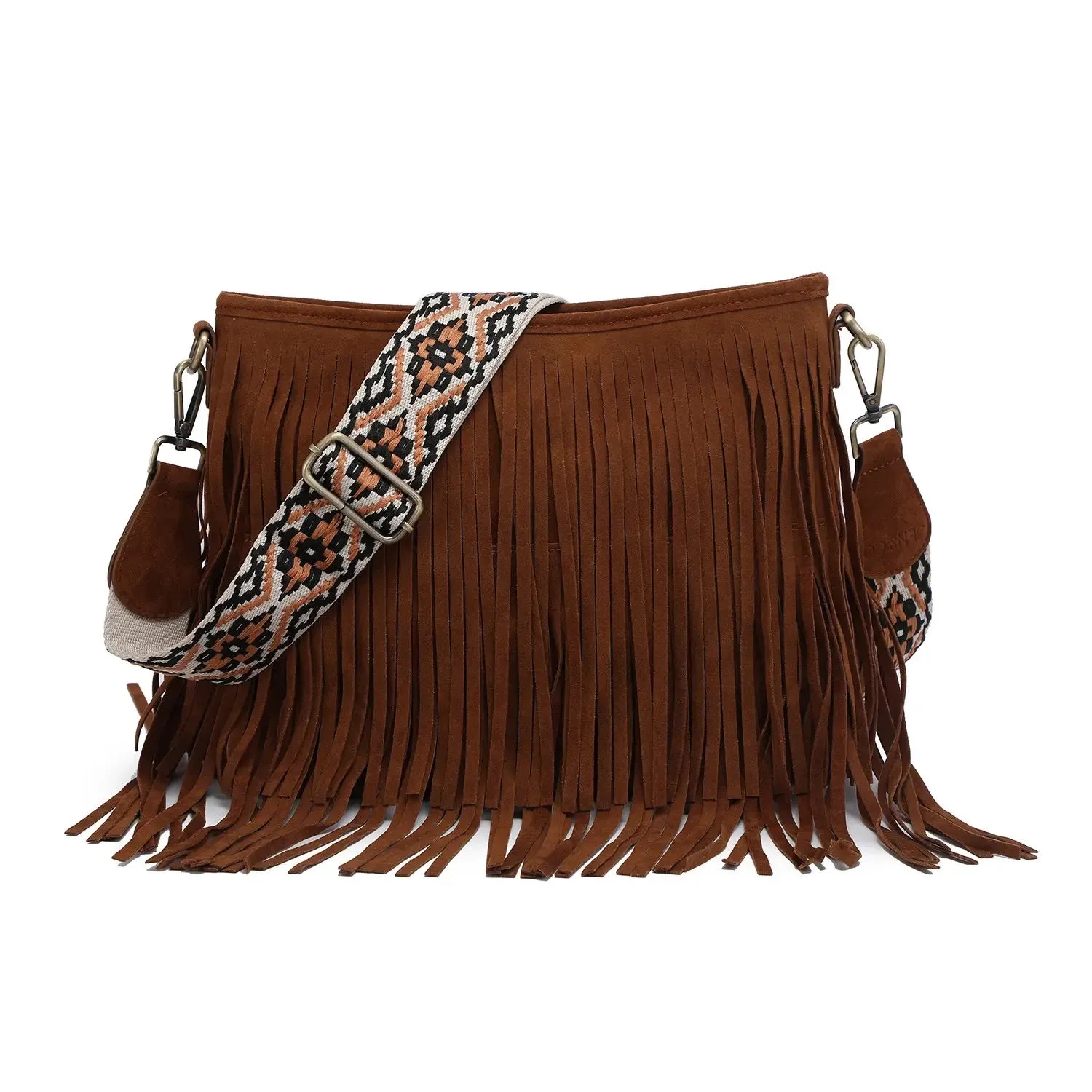 Saide Suede Fringe Crossbody w/ Guitar Strap
