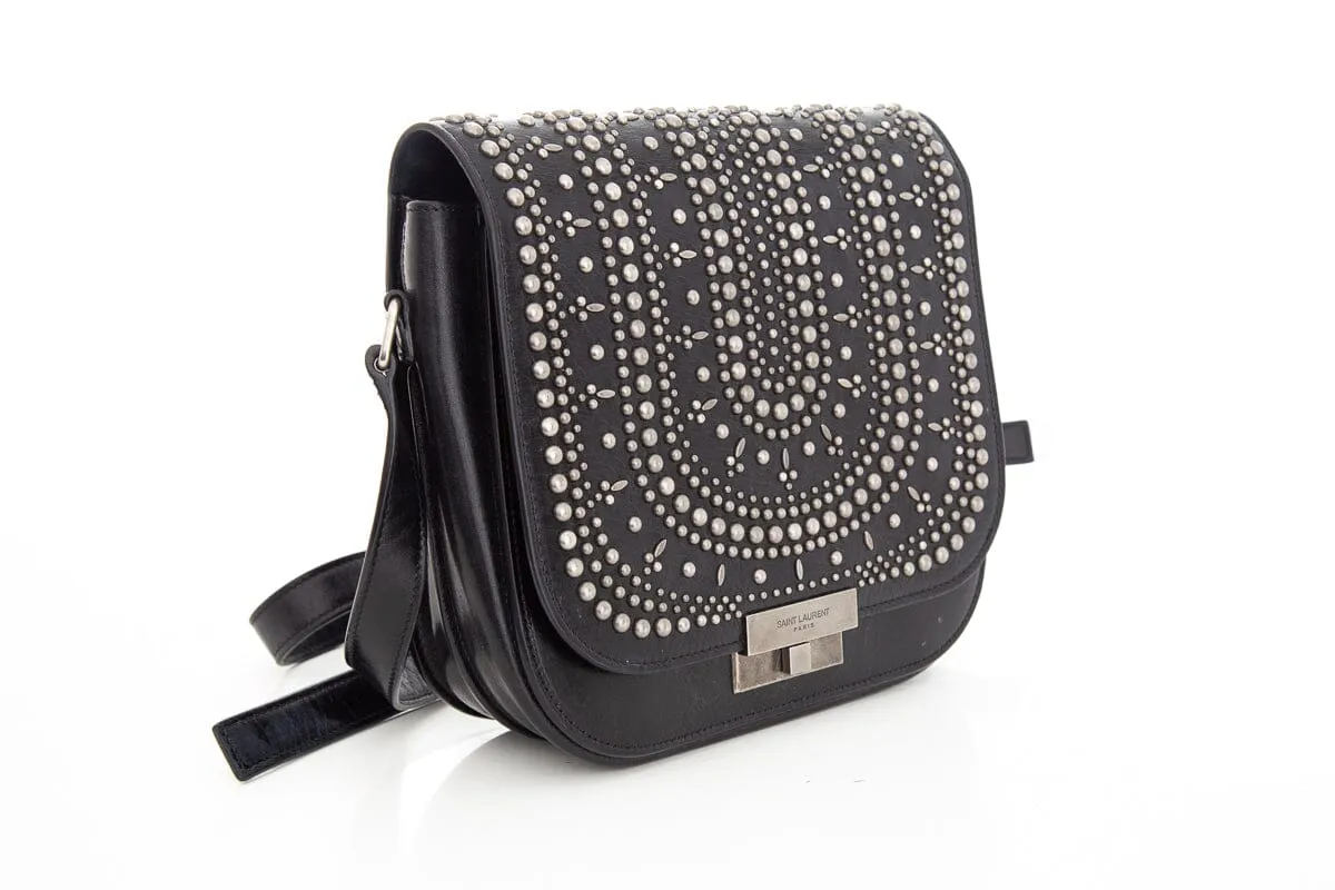 Saint Laurent Amalia  Black & Silver Studded Shiny Calfskin Handbag
