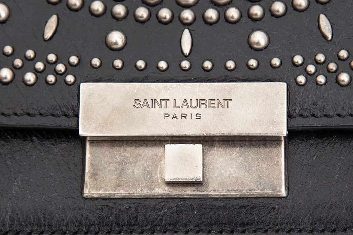 Saint Laurent Amalia  Black & Silver Studded Shiny Calfskin Handbag
